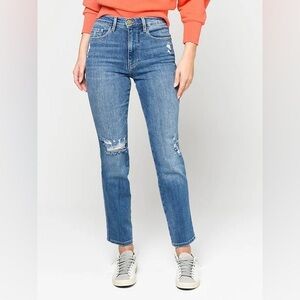 FRAME Le Sylvie Slender Straight Jean Distressed Medium Wash Womens Size 28